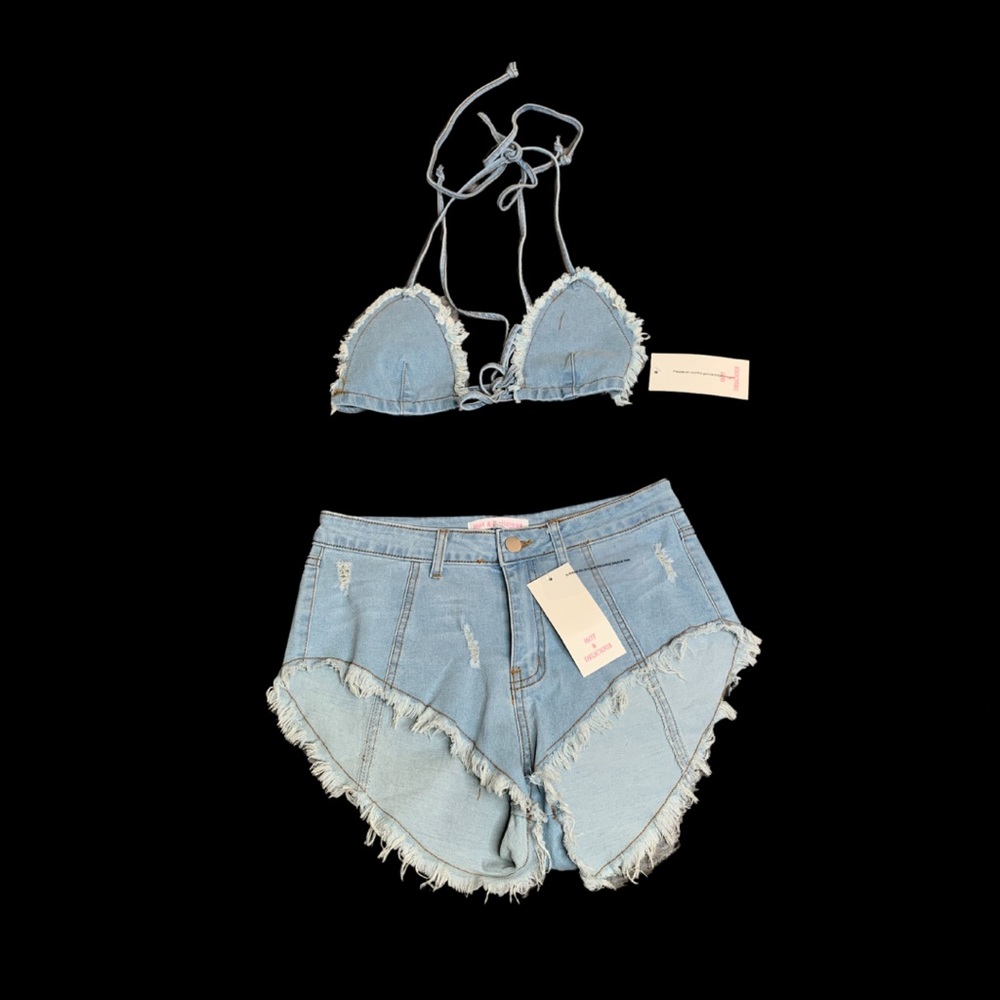 Saturday night alright denim short set